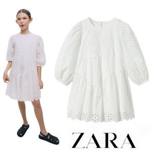 ZARA Kids | White | ASYMMETRIC SWISS EMBROIDERY DRESS